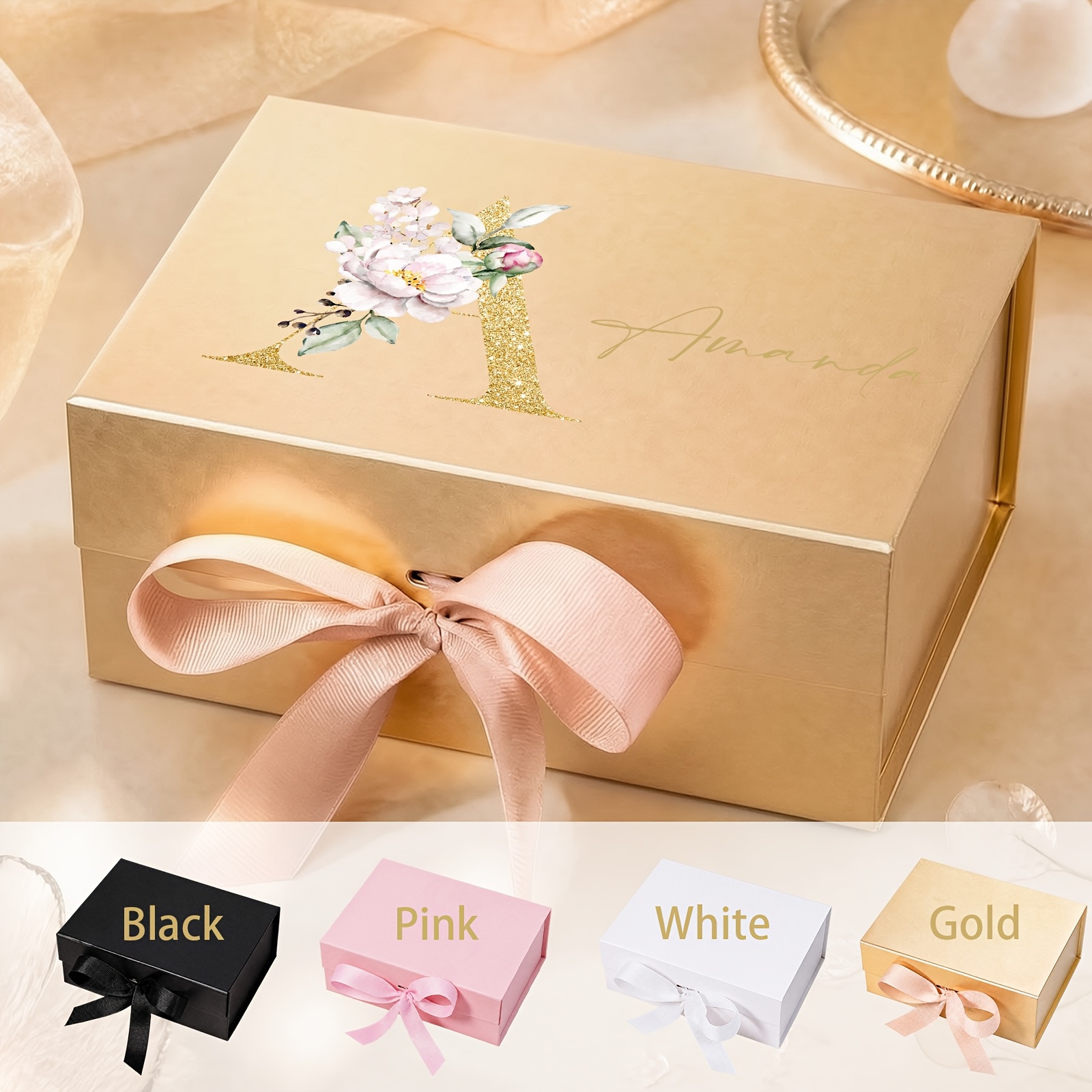 Custom Name Gift Box with Floral Letter Design for Bridesmaids